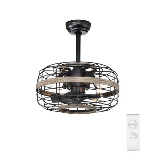 18 in. Indoor Matte Black Cage Ceiling Fan with Lights, Remote Control and Reversible Motor for Living Room, Bedroom Ceiling Fans With Lights