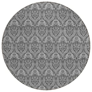 Gray 8 ft. Round Woven Trellis Round Indoor/Outdoor Area Rug