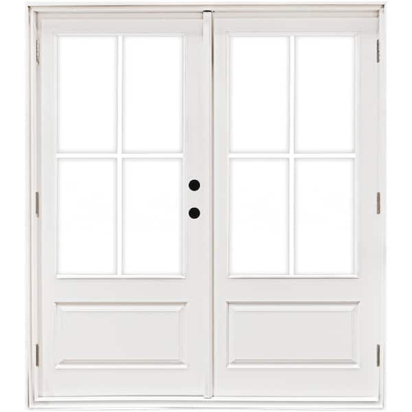 60 in. x 80 in. Fiberglass Smooth White Left-Hand Outswing Hinged 3/4-Lite Patio Door with 4-Lite GBG