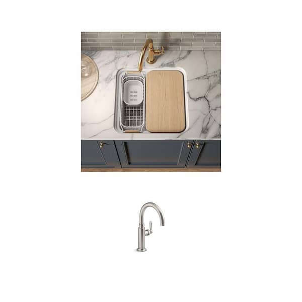 Edalyn Bar Faucet and Audrine Fireclay 18.6 in. Workstation Bar Sink Combo