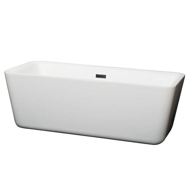 Wyndham Collection Emily 68.88 in. Acrylic Flatbottom Bathtub in White with Matte Black Trim