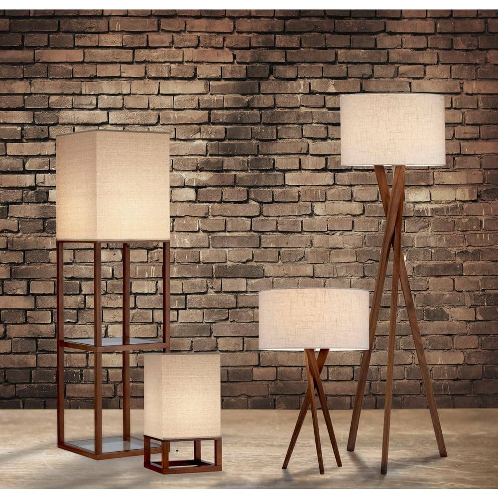 Contemporary Rustic White Linen Shade Tripod Table Lamp