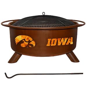 Iowa 29 in. x 18 in. Round Steel Wood Burning Rust Fire Pit with Grill Poker Spark Screen and Cover