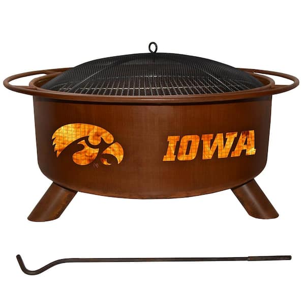 Unbranded Iowa 29 in. x 18 in. Round Steel Wood Burning Rust Fire Pit with Grill Poker Spark Screen and Cover