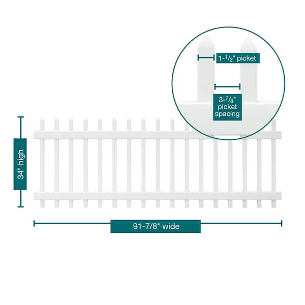 Veranda Chelsea 3 ft. x 8 ft. White Vinyl Spaced Picket Fence Panel