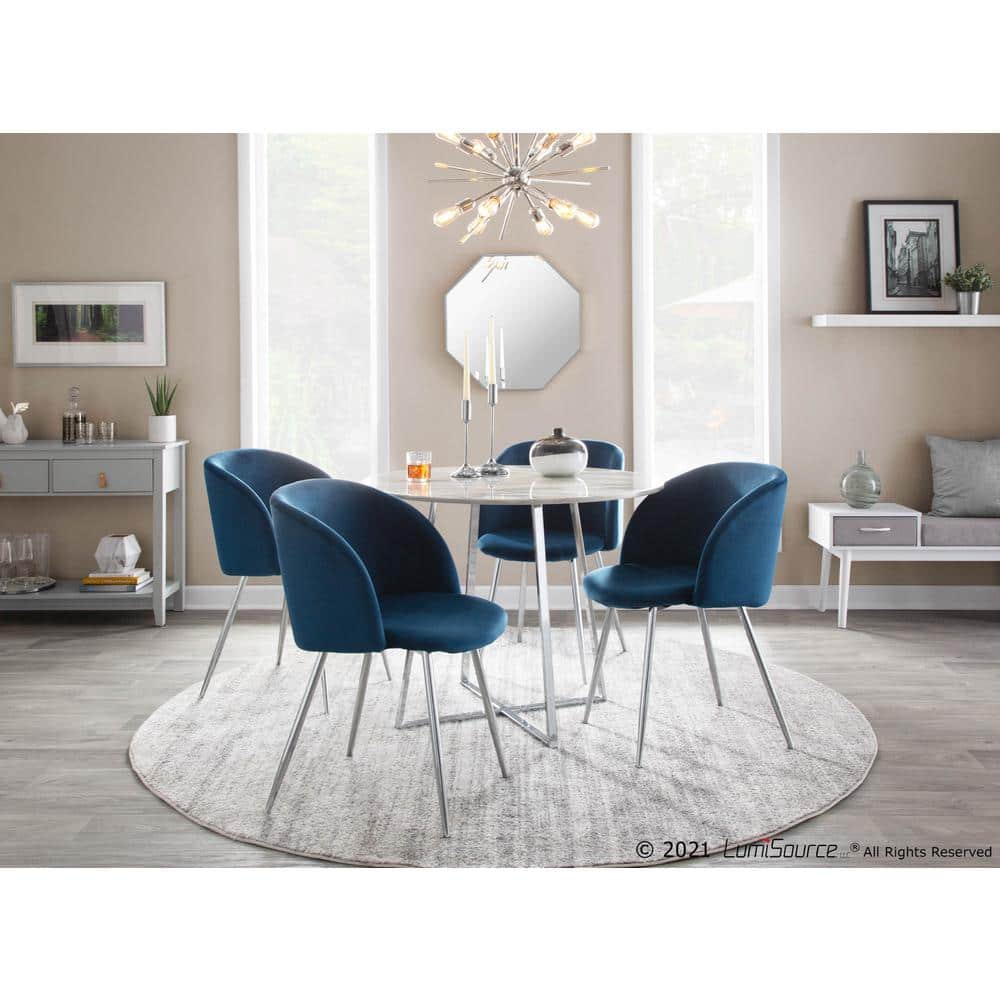 Blue Velvet Upholstered Arm Chairs with Metal Legs, Set of 2