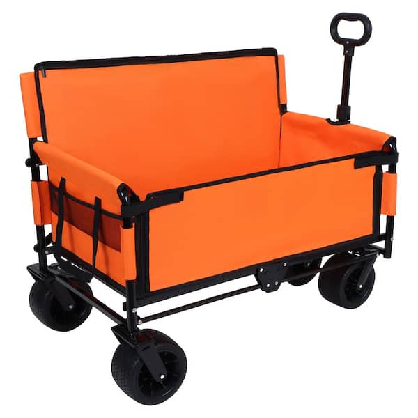 6.4 cu. ft. Orange 600D Oxford Fabric and Heavy-Duty Steel 3-in-1 Convertible Folding Garden Cart with Bench Seat