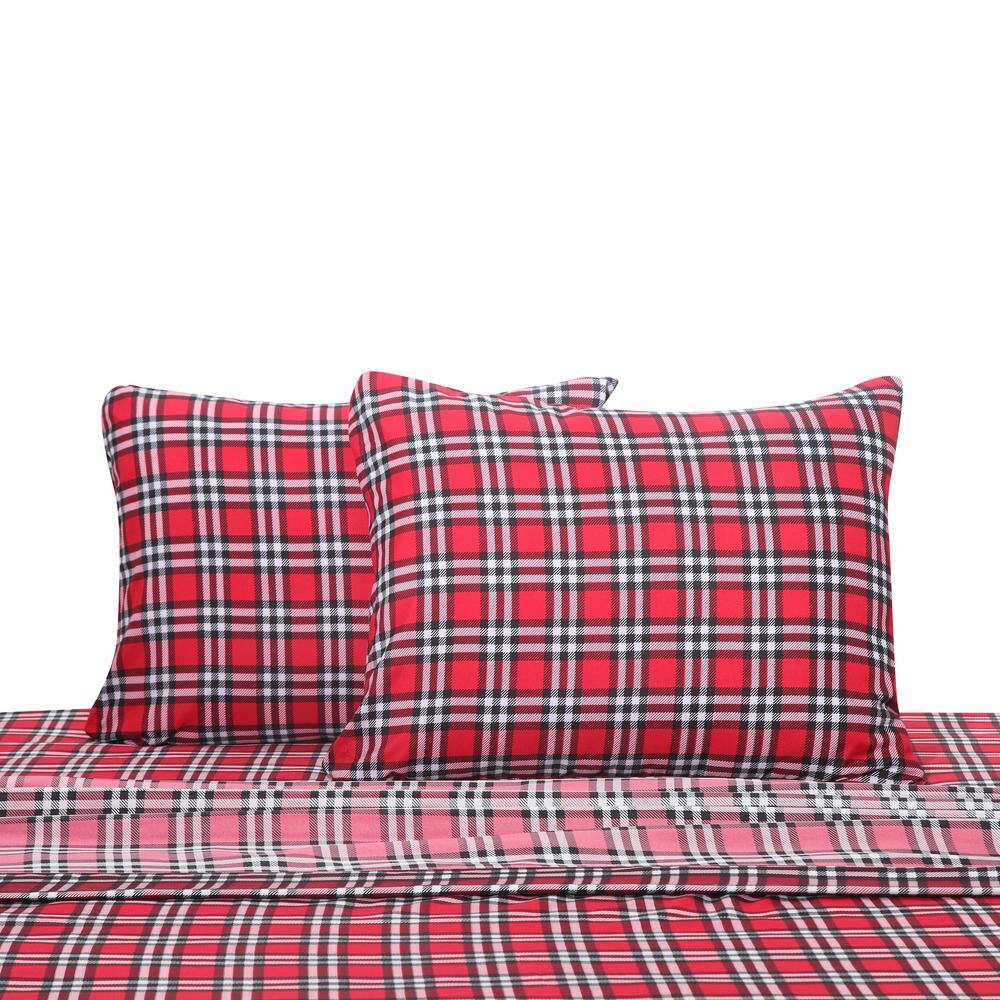 Red Plaid Full Microfiber 4-Piece Bedding Set
