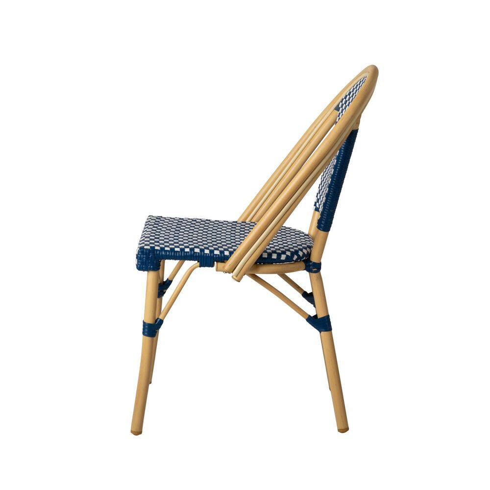 Arles Blue and Beige Wicker Bistro Dining Chair Set