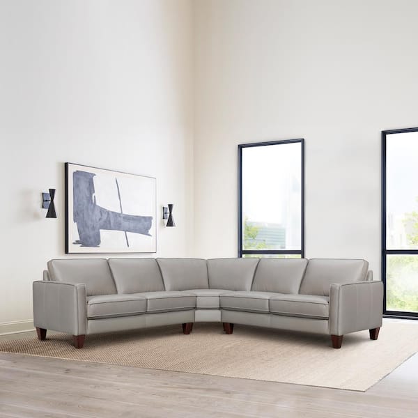 Armen Living Summit 99 in. 3-piece Leather L-Shape Sectional Sofa in. Greige
