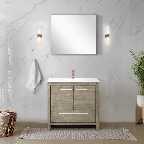 Lafarre 36 in W x 20 in D Rustic Acacia Bath Vanity, Cultured Marble Top and Rose Gold Faucet Set