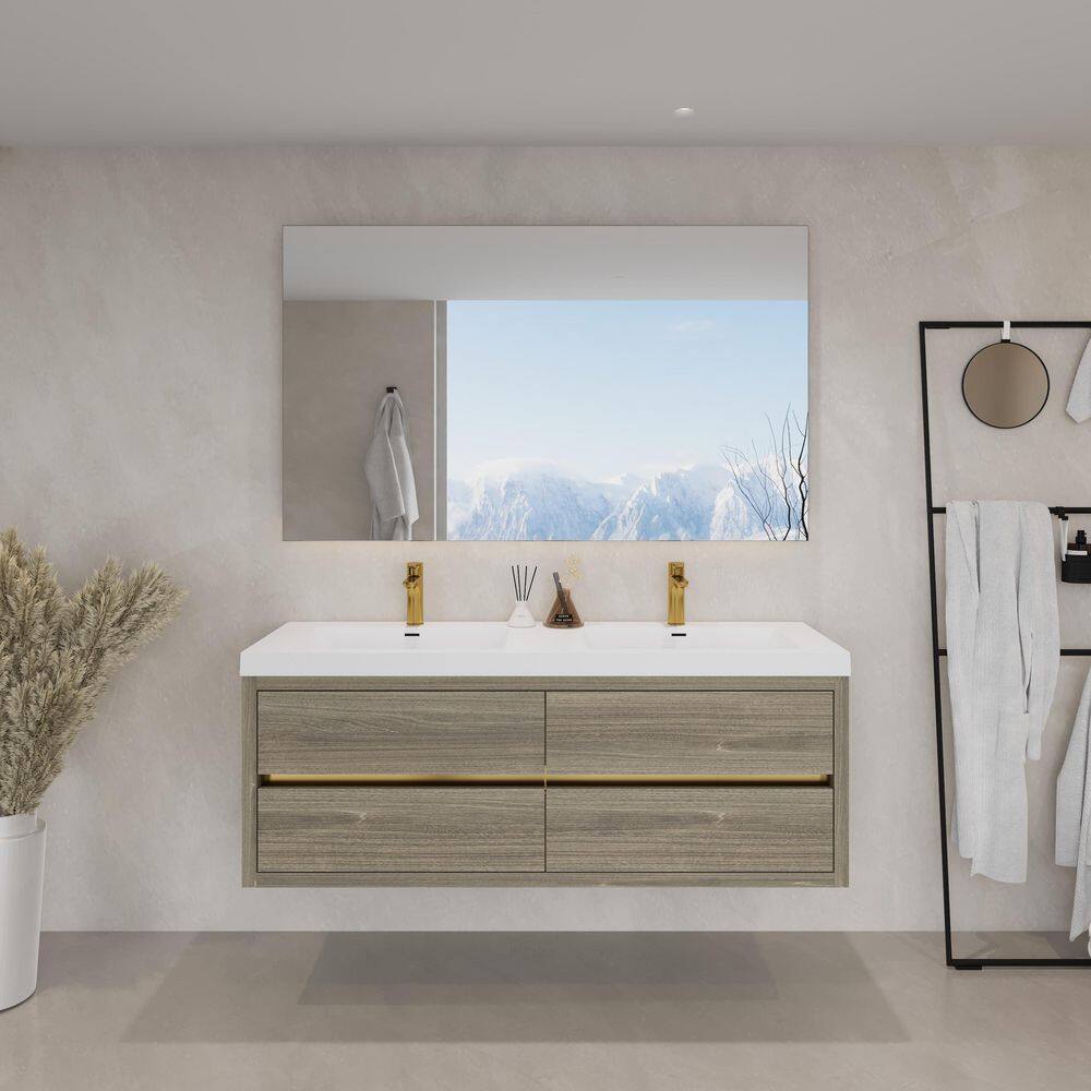 60 in. W Double Sink Wall-Mounted Floating Bath Vanity Storage Cabinet in Ash Grey with White Stone Resin Top price history on PriceWatchPro