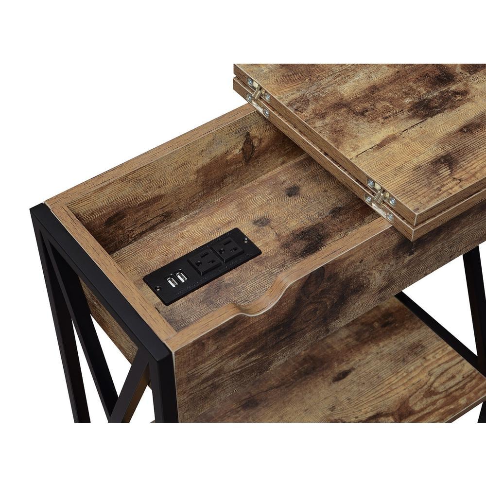 Barnwood Black 24" Wood Metal End Table with Storage