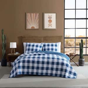 Flagstaff Check 3-Piece Blue Cotton King Quilt Set