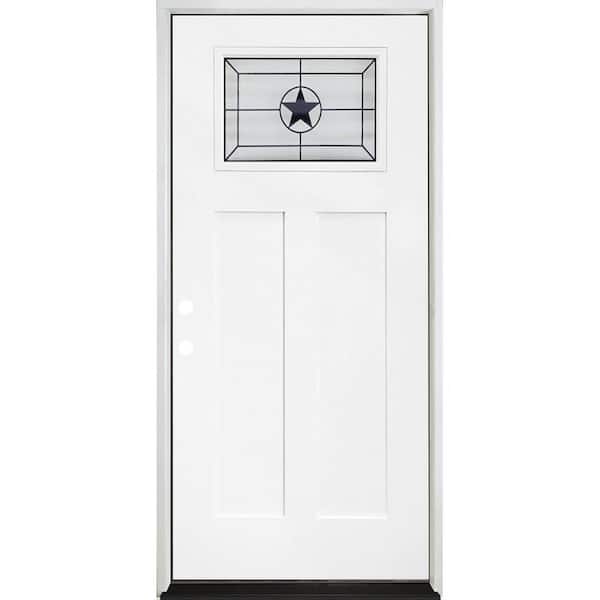 36 in. x 80 in. Legacy Series Alamo Toplite Decorative Glass White Primed RH Inswing Fiberglass Prehung Front Door