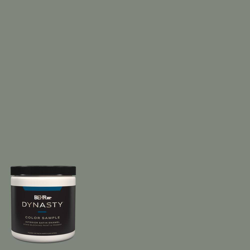 BEHR DYNASTY 8 oz. #N410-5 Village Green One-Coat Hide Satin Enamel ...