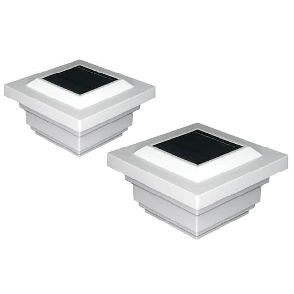 Regal 4 in. x 4 in. Outdoor White Vinyl LED Solar Post Cap (2-Pack)