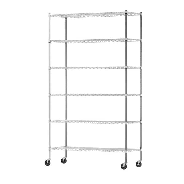 Furinno Wayar 6-Tier Metal Storage Shelf Rack in Stainless Steel (48 in. W x 82 in. D x 18 in. H)
