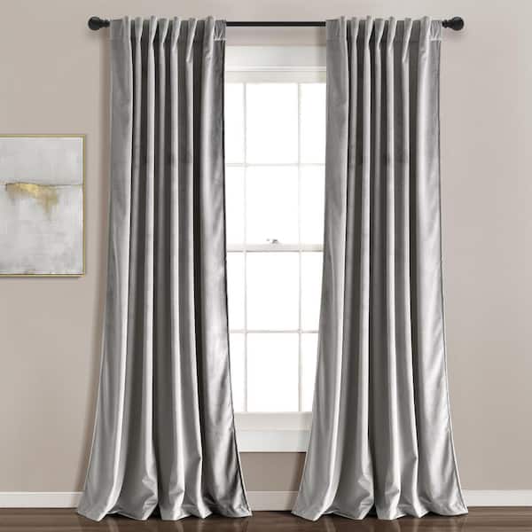 HOMEBOUTIQUE Prima Velvet 54 in. W x 84 in. L Solid Light Filtering Back Tab/Rod Pocket Window Curtain Panels in Light Gray Set