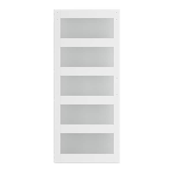 SOCBAZZAR 38 in. x 84 in. 5 Solid Core Frosted White Glass Finished Interior Barn Door Slab