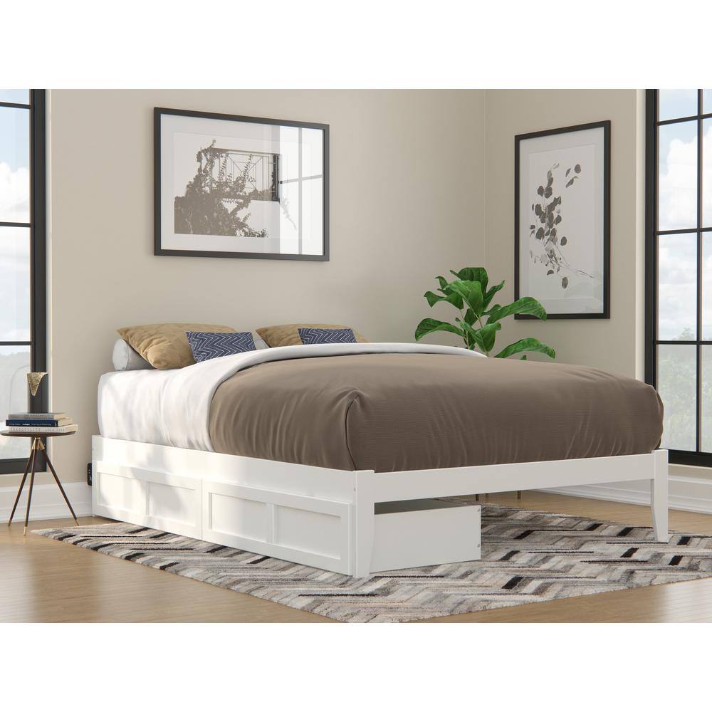 Colorado Queen Platform Bed with USB Charging and Dual Storage Drawers in White