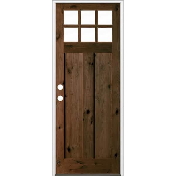 36 in. x 96 in. Craftsman Knotty Alder Right-Hand/Inswing 6-Lite Beveled Clear Glass Espresso Wood Prehung Front Door
