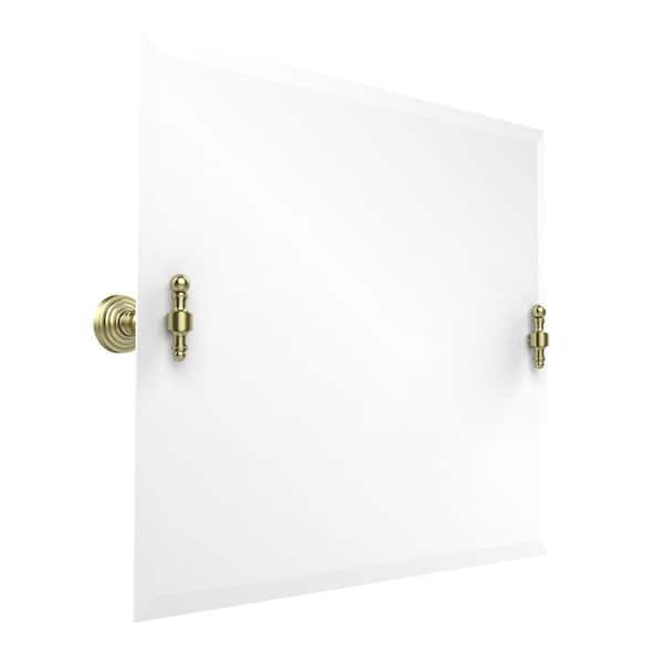 Allied Brass Retro-Wave Collection 26 in. x 21 in. Rectangular Landscape Single Tilt Mirror with Beveled Edge in Satin Brass