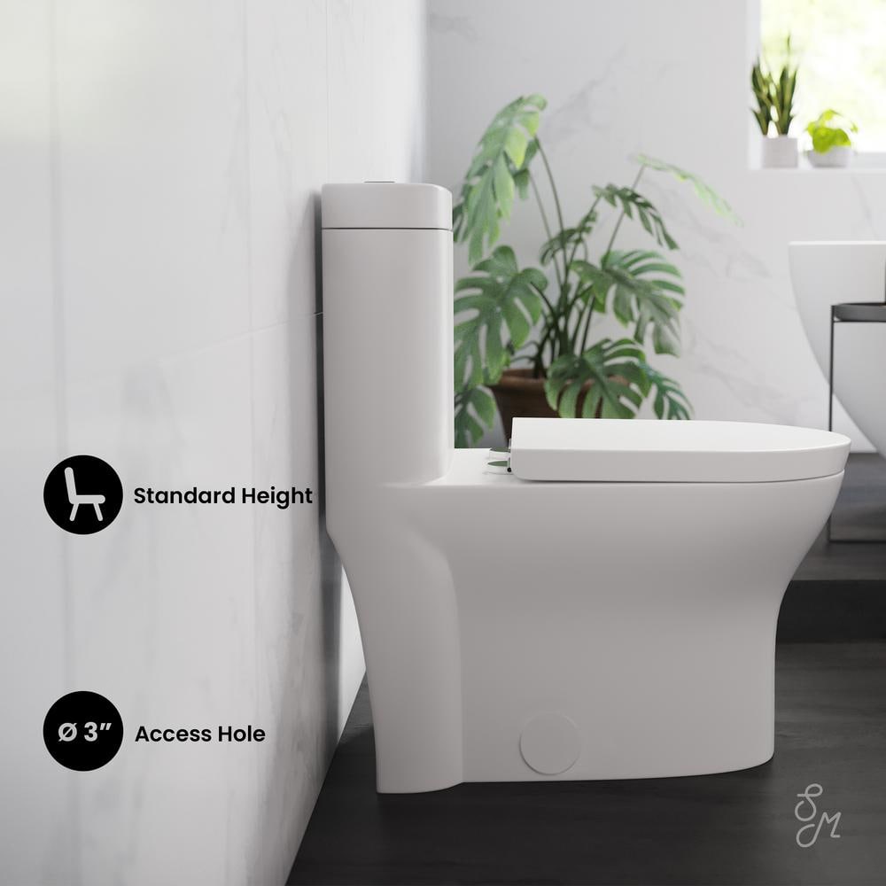 White Ceramic Elongated Dual Flush One-Piece Toilet