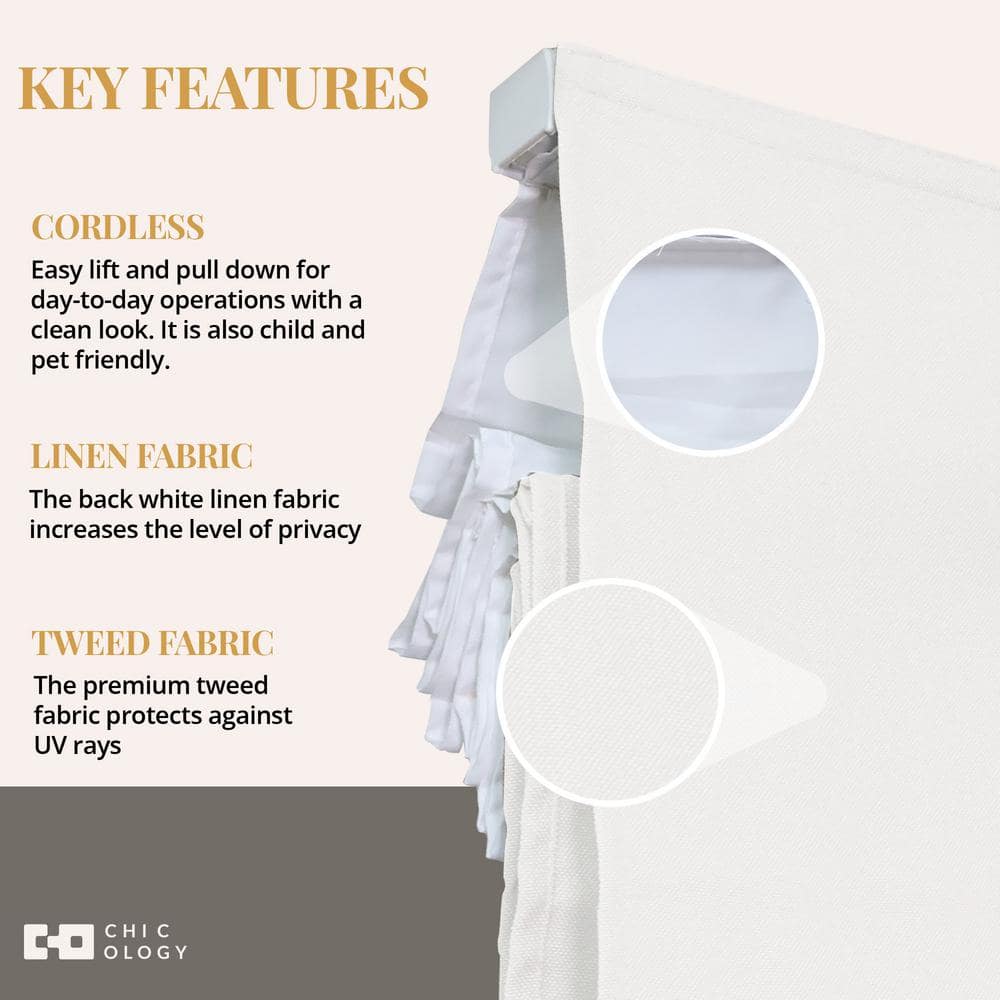 Ultra White Cordless Fabric Roman Blackout Shade 36" x 72"