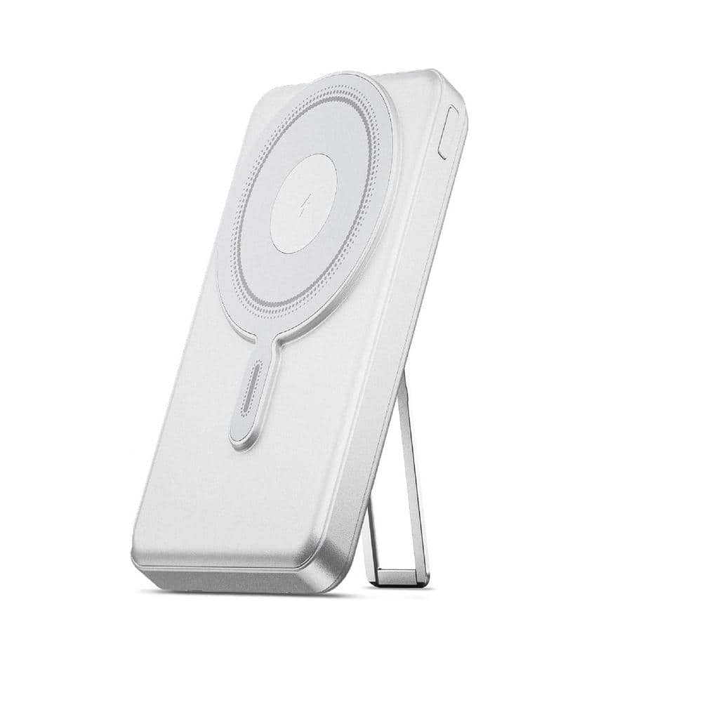 Wireless Portable Magsafe Powerbank with Stand and Cables in White