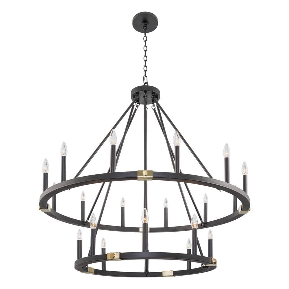 Kira Home Jericho 60Watt 20Light Black Farmhouse Chandelier, No Bulb Included RVLCC757020BK