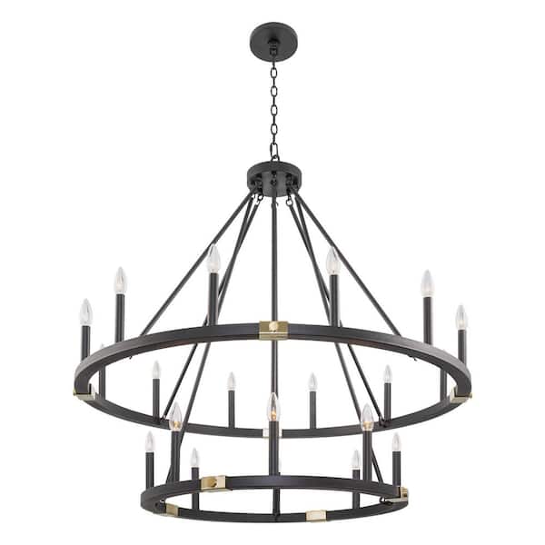 Kira Home Jericho 60-Watt 20-Light Black Farmhouse Chandelier, No Bulb Included