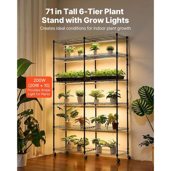 VEVOR Plant Shelf with Grow Light, 6-Tier Double-Row Plant Stand