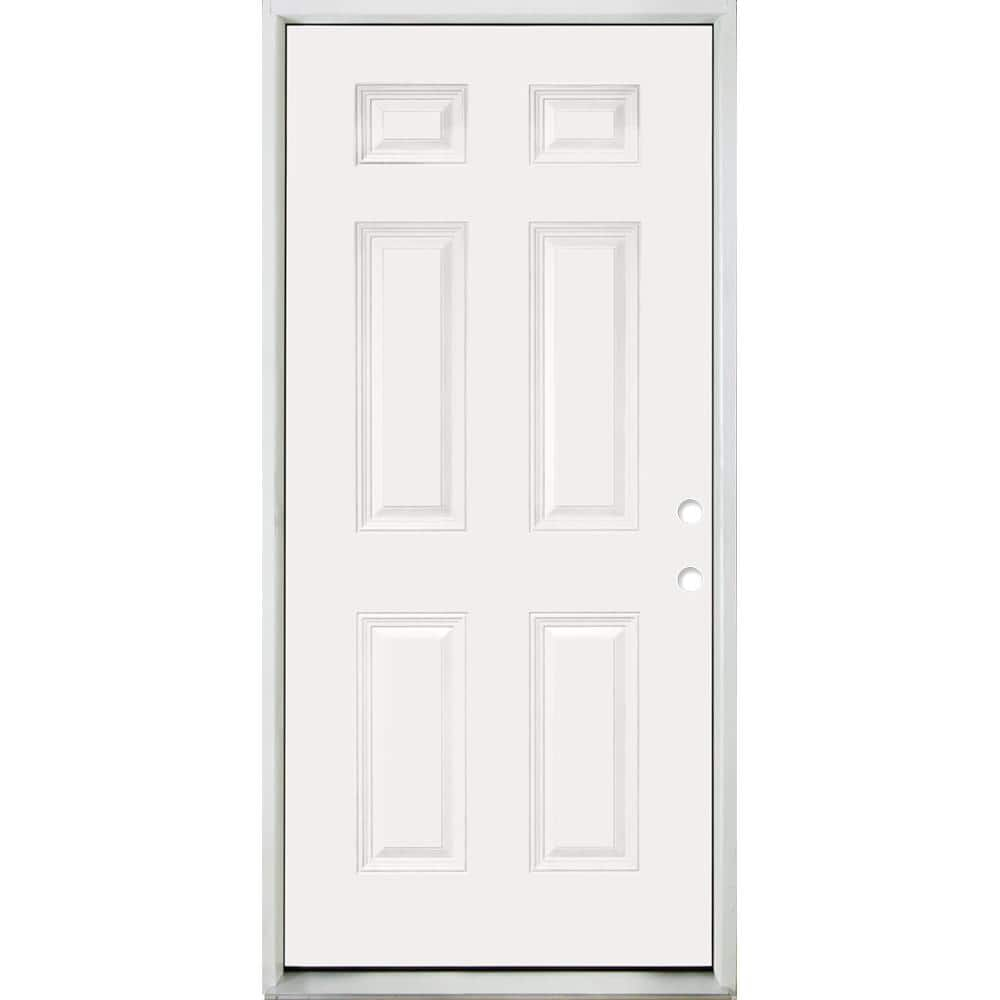 Steves & Sons 30 in. x 80 in. 6-Panel Left-Hand/Inswing White Primed ...