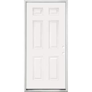 30 in. x 80 in. 6-Panel Left-Hand/Inswing White Primed Fiberglass Prehung Front Door with 4-9/16 in. Jamb Size