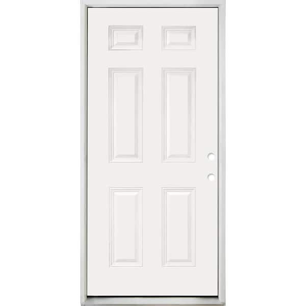 Steves & Sons Reliant 32 in. x 80 in. 6-Panel Left-Hand/Inswing White Primed Fiberglass Prehung Front Door with 4-9/16 in. Jamb Size