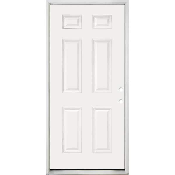 Steves & Sons 36 in. x 80 in. 6-Panel Left-Hand/Inswing White Primed Fiberglass Prehung Front Door with 4-9/16 in. Jamb Size