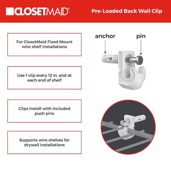 ClosetMaid SuperSlide 6.3 mm. Preloaded Back Wall Clips (48-Pack) 1770 -  The Home Depot