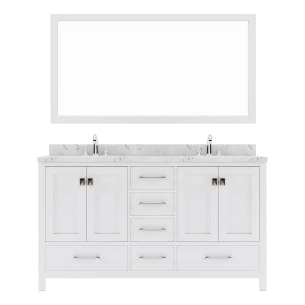 Virtu USA Caroline Avenue 60 in. W x 22 in. D x 35 in. H Single Sink Bath Vanity in White with Quartz Top and Mirror