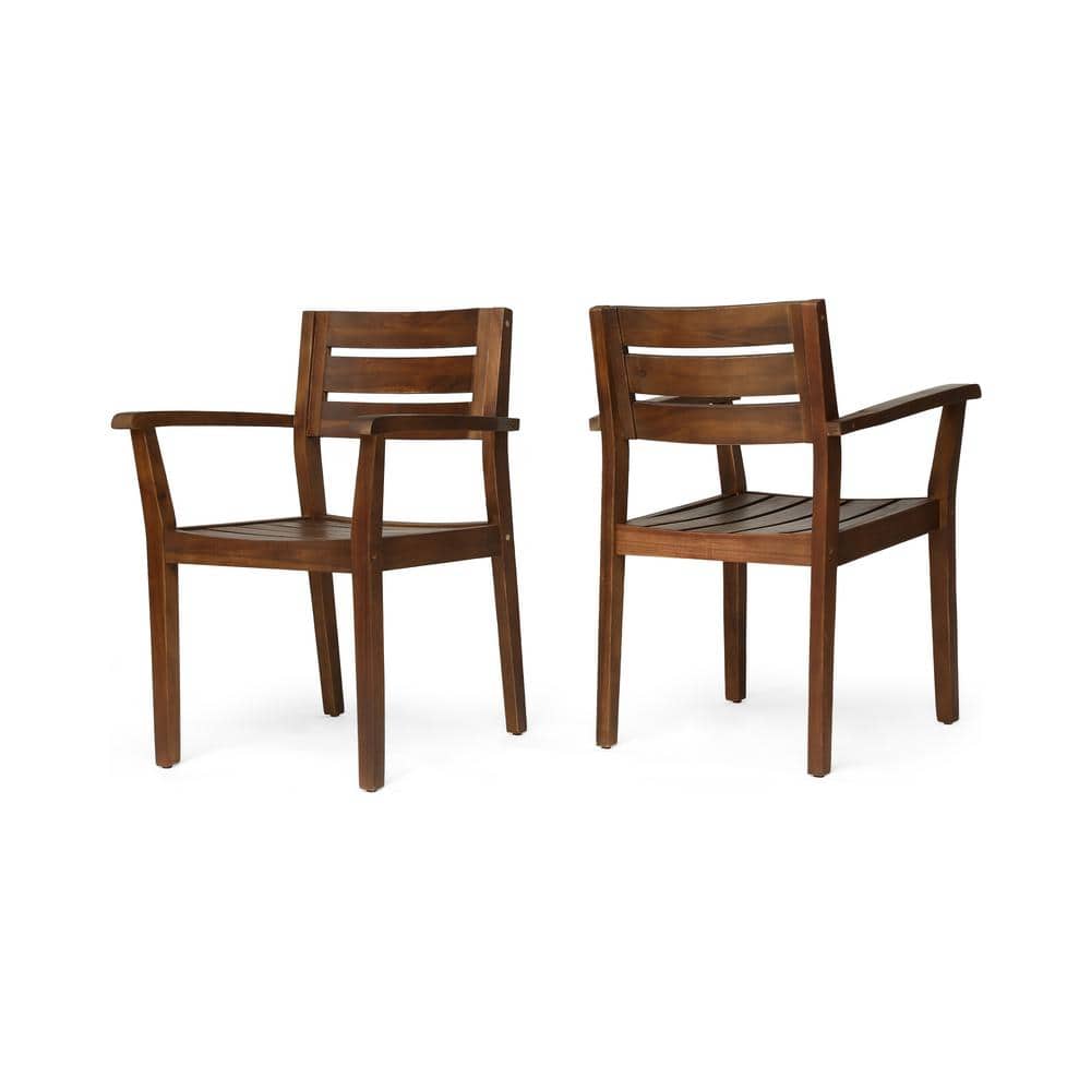 Set of 2 Dark Brown Wood Patio Outdoor Dining Chair for Garden, Porch, Back