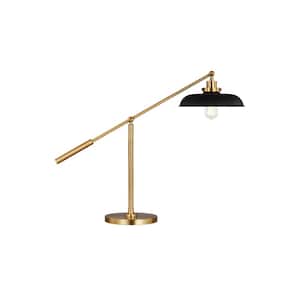 Wellfleet 30.5 in. W x 23.375 in. H 1-Light Midnight Black/Burnished Brass Dimmable Wide Task and Reading Desk Lamp