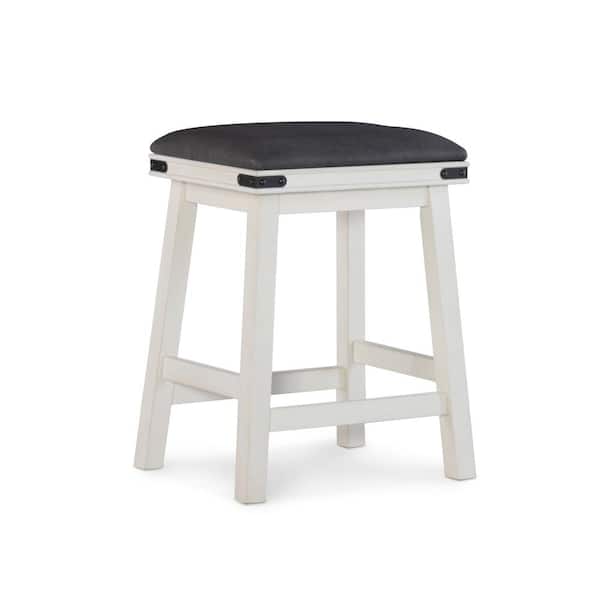 Powell Company Blashaw White Frame with Grey Padded Upholstered Seat Backless Counter Stool