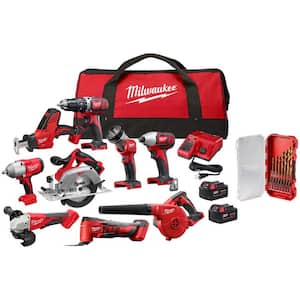 M18 18V Lithium-Ion Cordless Combo Kit (9-Tool) with (2) Batteries, Charger & Drill Bit Set (15-Piece)