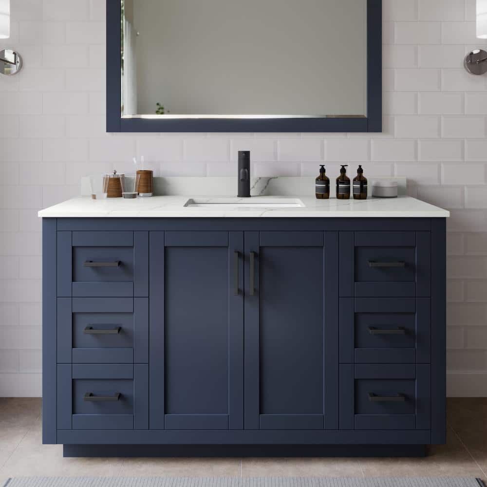Miranda 54 in. W x 22 in. D x 33.75 in. H Single Bath Vanity in Dark Blue with Giotto Quartz Top and 46 in. Mirror price history on PriceWatchPro