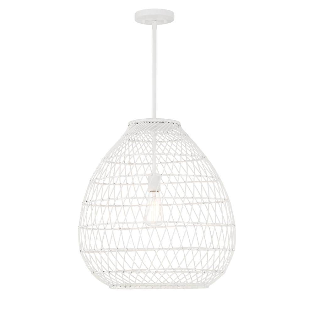 Maya Bisque White Resin Wicker 1-Light Pendant