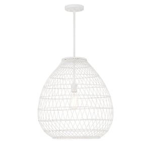 Maya 60-Watt 1-Light Bisque White Pendant Light with White Resin Wicker Shade, No Bulb Included