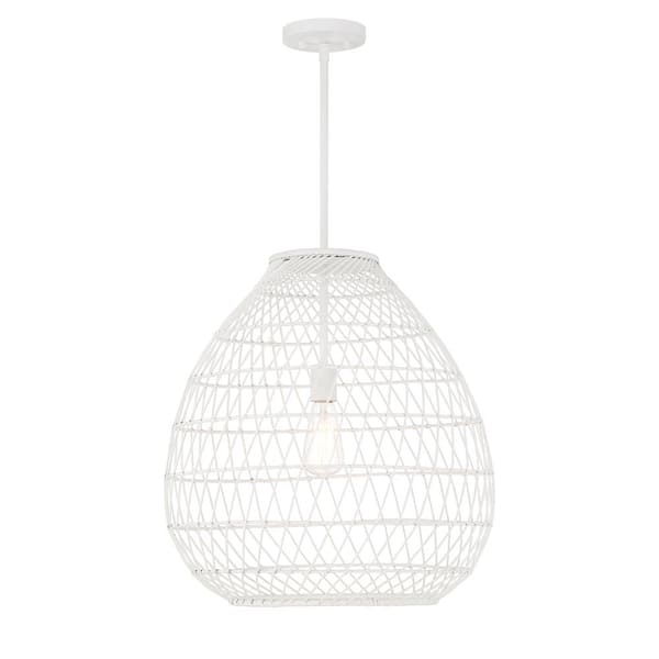 Savoy House Maya 60-Watt 1-Light Bisque White Pendant Light with White Resin Wicker Shade, No Bulb Included