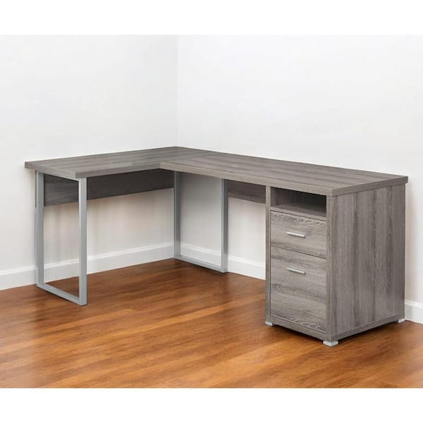 HomeRoots 47.25 in. L-Shaped Taupe Metal 2-Drawer Computer Desks