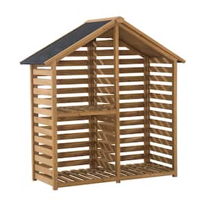 YardCove 29.76 in. Outdoor Firewood Storage Rack with Asphalt Roof and 2-Tier Shelves