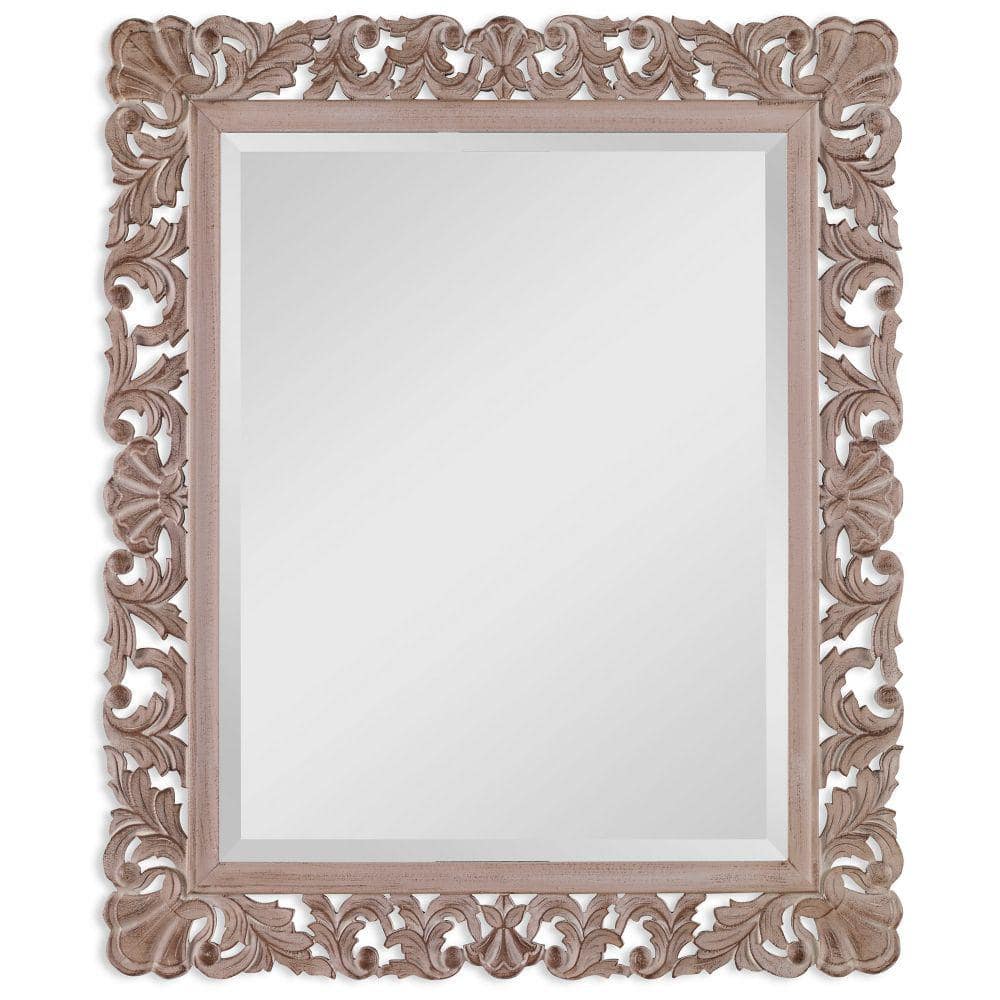 Brown and Silver Benjara Transitional Style Mirror with Raised Wooden Frame 